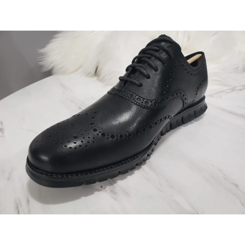 NEW SIZE 10.5 Cole Haan ZEROGRAND Wingtip Oxford‎ Black on Black Leather C20719